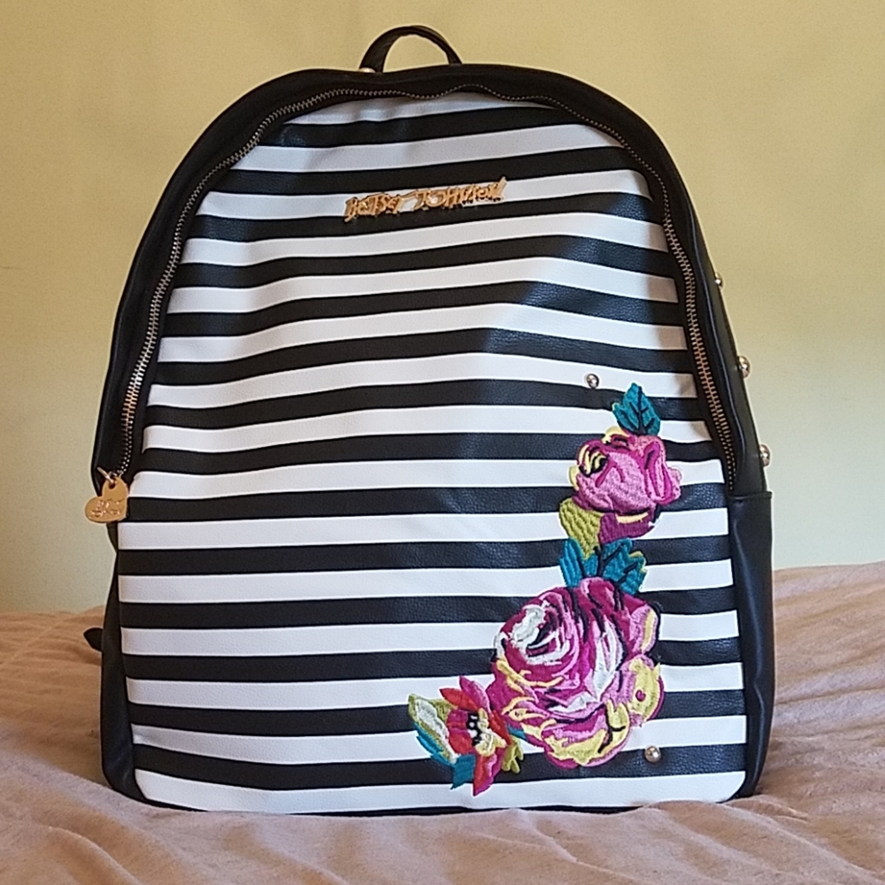 Betsey Johnson Black and White Striped Backpack